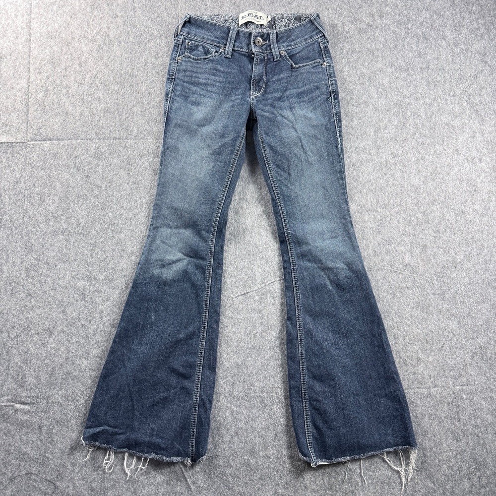 Ariat REAL Denim Womens Avaylynn Goldie Flare Jeans Dark Wash Raw Hem 25S AW5751